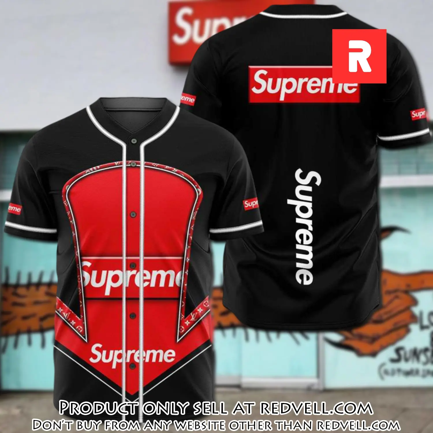 Supreme black red baseball jersey shirt luxury bjs1240 rv3651092